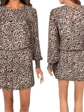 Parker Animal Print Long Sleeve Mini Dress Size XS